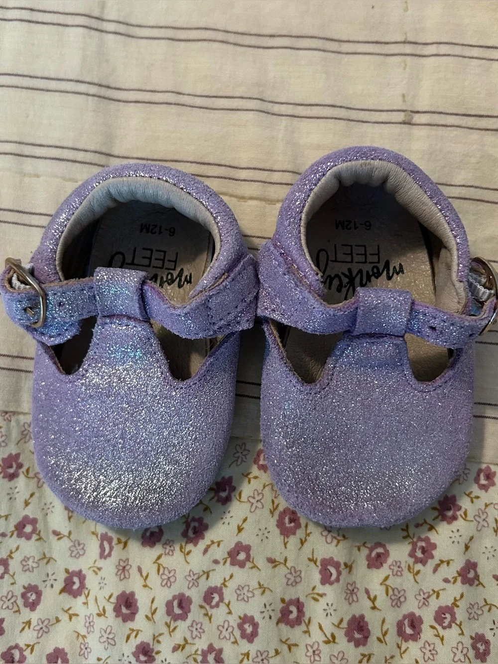 Infant purple glitter monkey feet Mary Jane sandals size 6-12 months